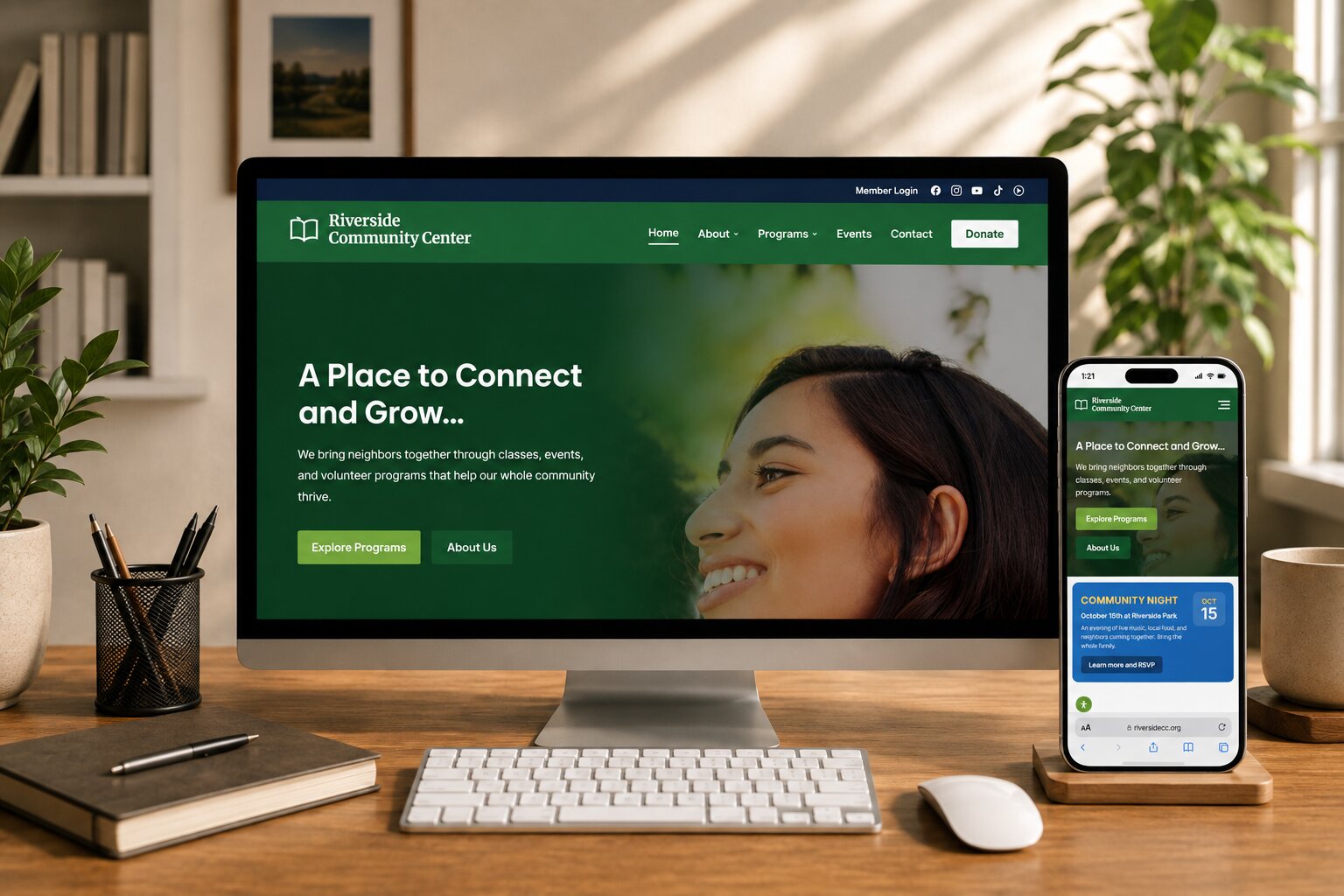 A finished custom website design, shown full-page in a browser frame